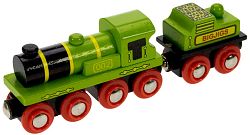 Dřevěná lokomotiva zelená lokomotiva s tendrem