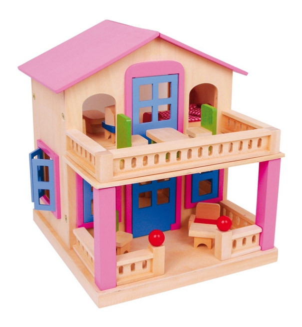 Dřevěný domeček pro panenky s terasou