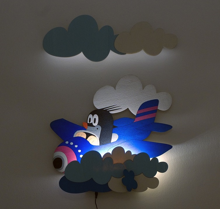 Dětské noční LED osvětlení - Krteček a letadlo s dálkovým ovladačem