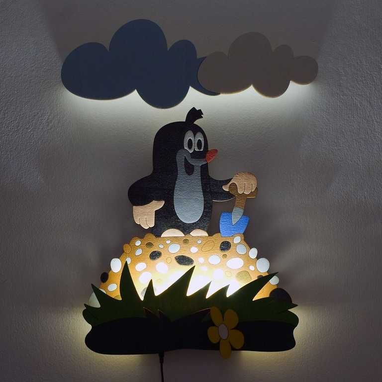 Dětská LED lampička na zeď - Krtek na hromádce