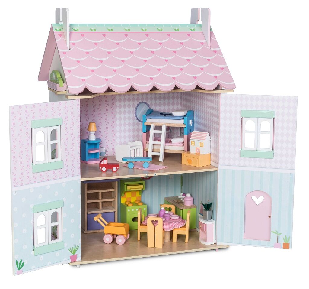 Dřevěný domeček pro panenky s nábytkem 35x63x44