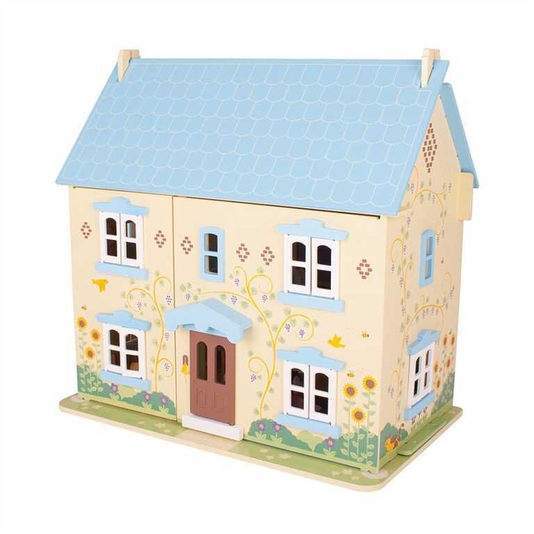 Dřevěný domeček pro panenky 56x31x60 - modrý
