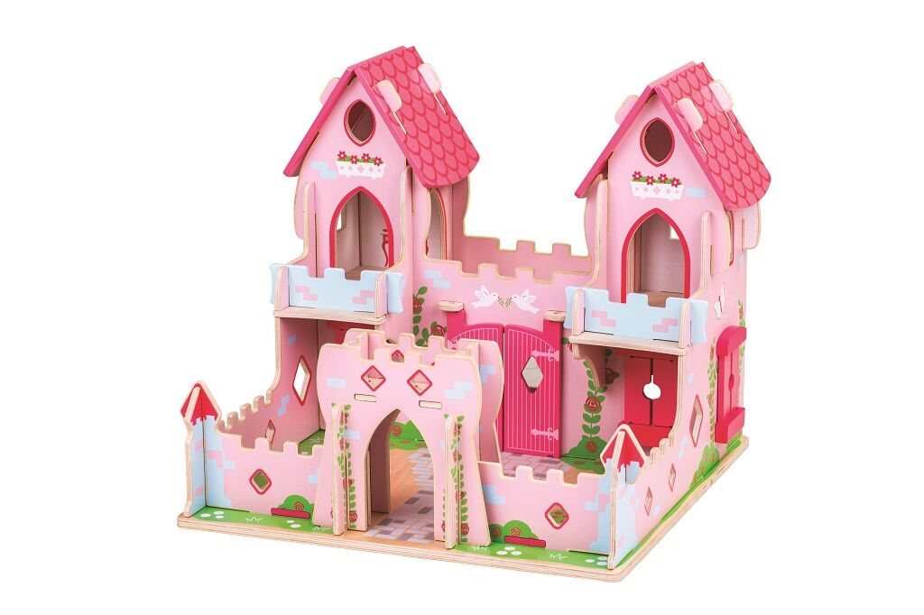 Dřevěný hrad pro panenky - růžový