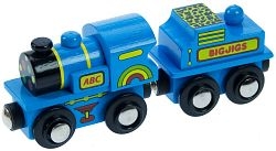 Dřevěná lokomotiva modrá lokomotiva s tendrem