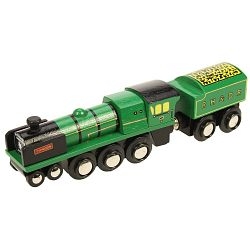 Dřevěná lokomotiva Typhon zelená lokomotiva s tendrem