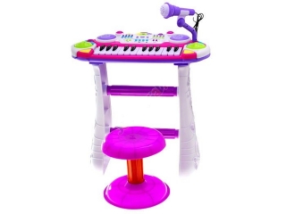 Dětské klávesy s mikrofonem a se stoličkou - růžové
