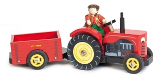 Dřevěný farmářský traktor červený