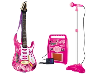 Dětská elektrická kytara se zesilovačem a mikrofonem - růžová